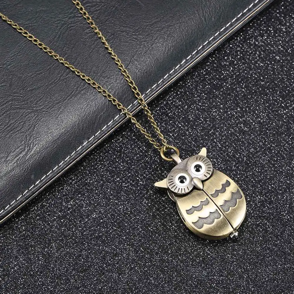 موضة جديدة لطيف الوجه نمط صغير البومة قلادة معلقة ساعة المفاتيح الكرتون ساعة الجيب على سلسلة قلادة هدايا عيد الميلاد #6