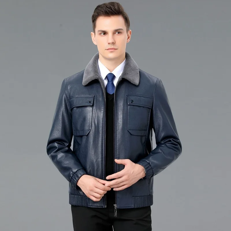 Men's leather jacket autumn and winter new men's short casual lamb fur fur integrated leather jacket