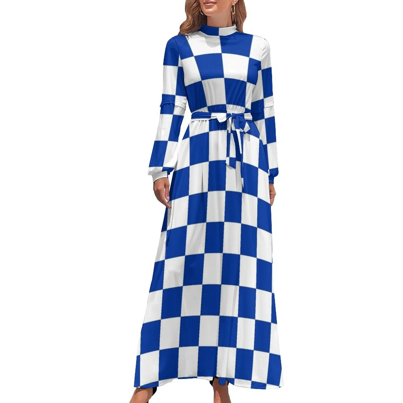 

Blue and White Kentucky Checkerboard Long Dress summer dress women 2024 Dress vintage