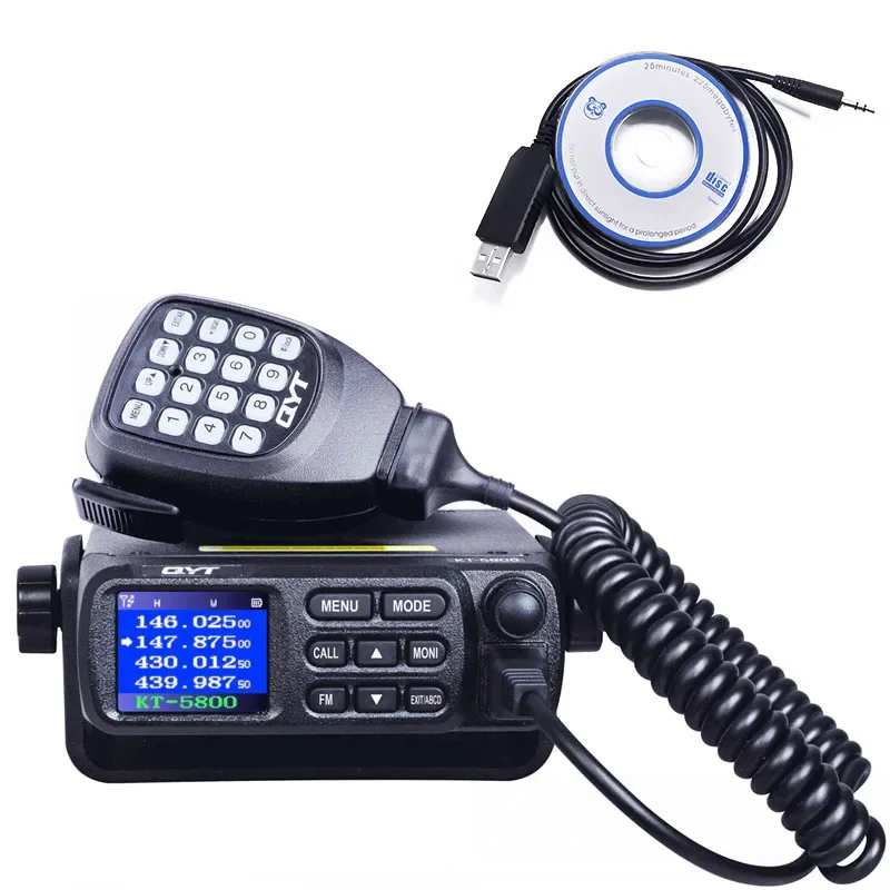 

QYT KT-5800 12/24V Truck Mini Walkie Talkie Quad Display 25W Dual band UHF/VHF Car Radio 5800 Mobile Radio Add Programming Cable