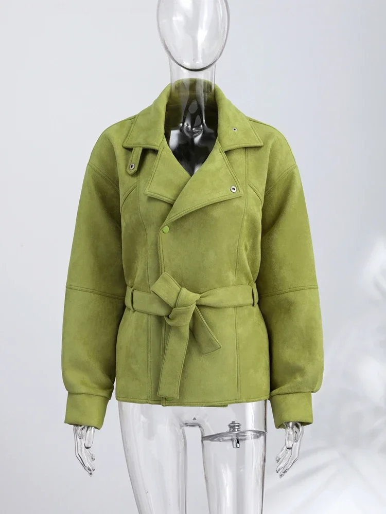Damenmäntel mit Stehkragen, Schnürung an der Taille, kurze Windjacke, Frühlingsjacke für Damen, langärmlig, schmal geschnitten, modische neue Oberbekleidung – Detail 5