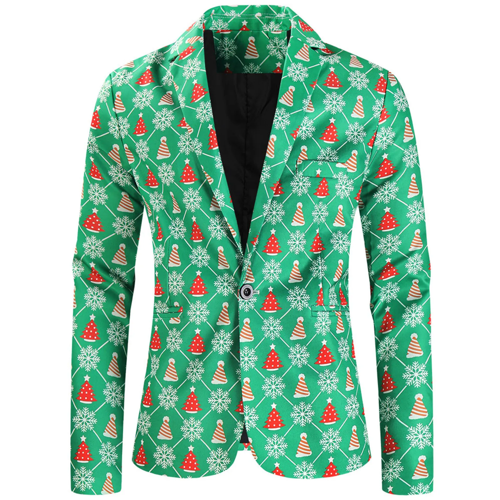 Christmas Slim Party Blazers Suit Fashion Blazer Jacket Christmas Print Suit Fit Men's Coat Casual Buttons Xmas Costume