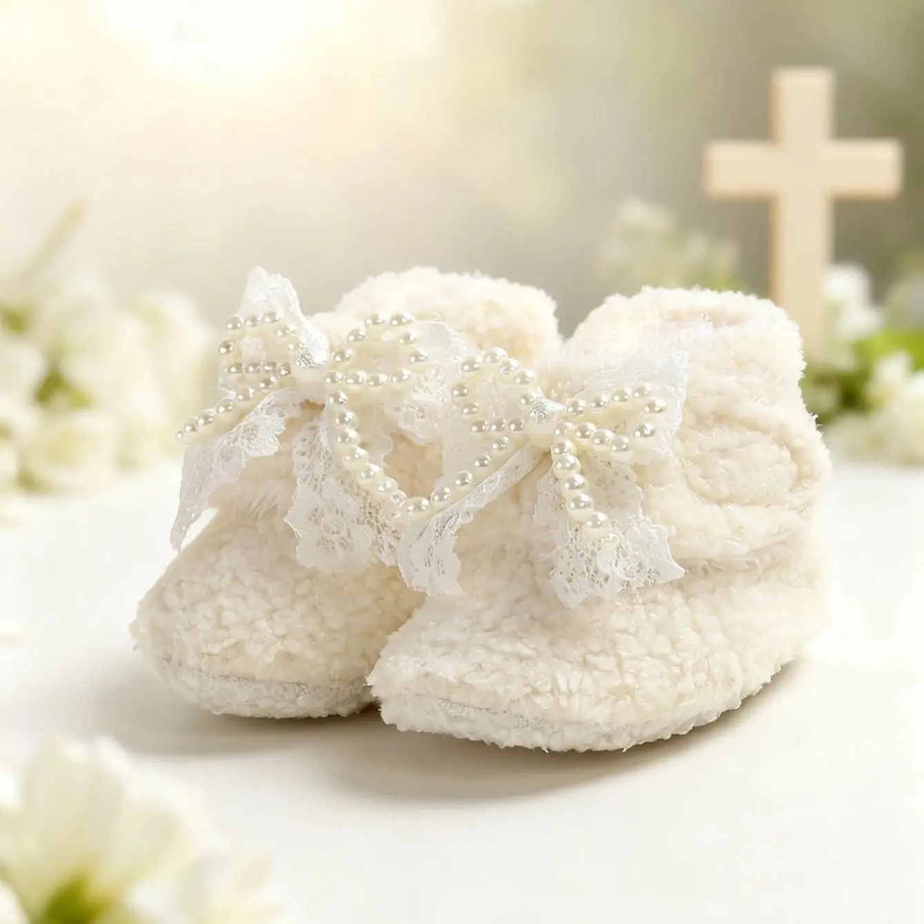 

Удобные шерстяные полусапожки для маленьких девочек, обувь для новорожденных в форме банта, сохраняющая тепло и противоскользящая зимой.