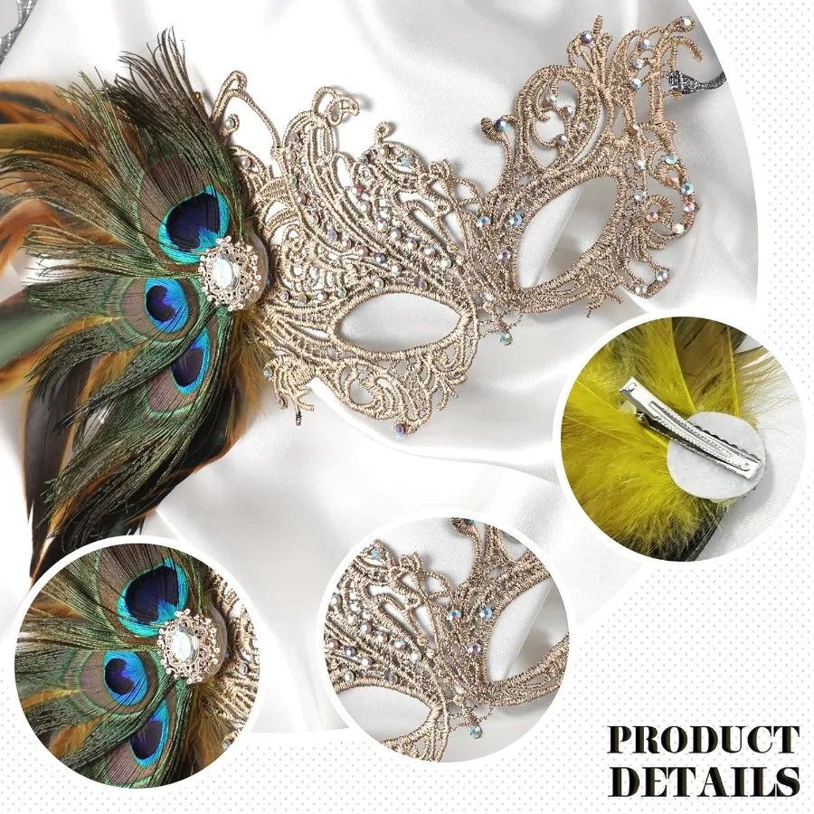 أقنعة تنكرية من الدانتيل للنساء - قناع فينيسي من ريش الطاووس من عشرينيات القرن العشرين للأزواج في الهالوين كرة ماردي جرا أنيقة مصنوعة يدويًا #5