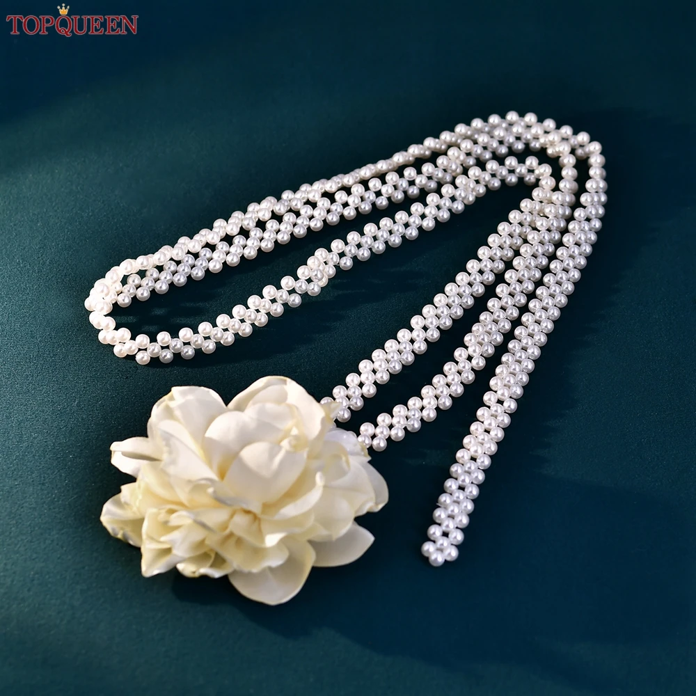 TOPQUEEN Handmade Beaded Wedding Waist Chain Evening Dress Accessories Flower Bridal Belt Women Party Body Jewelry S398A