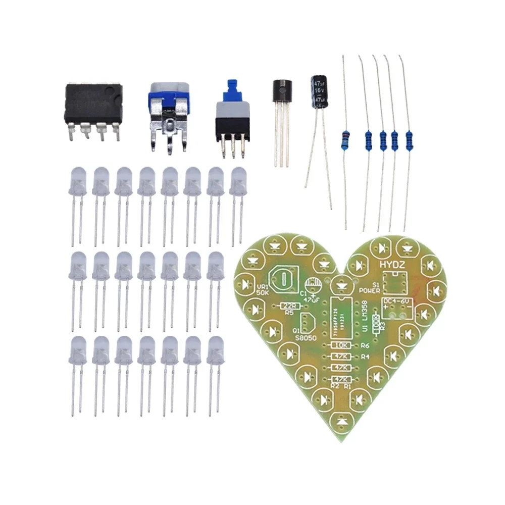

Heart Shape Breathing Lamp Kit DIY Kit Breathing LED Suite Red White Blue Green Electronic Production for Learning Laboratory