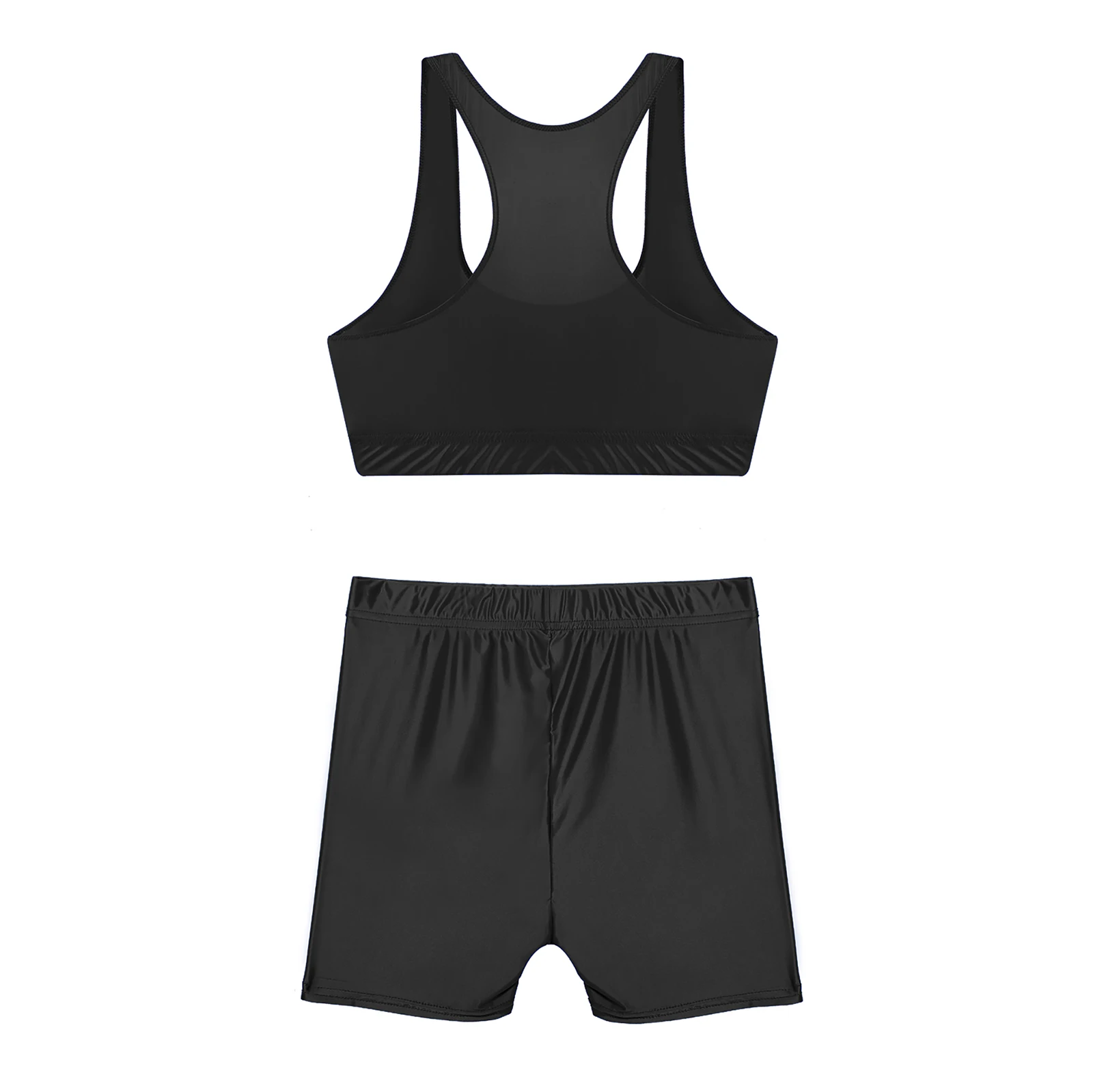 Womens swimsuit two pieces swimwear Glossy Sleeveless U Neck Tank Top with Mid-Waisted Shorts for Sports Fitness Yoga Swimwear