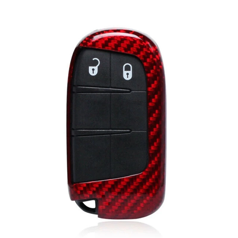 

Red Carbon Fiber Key Fob Cover For Jeep Grand Cherokee Dodge Challenger SRT Hellcat SXT R/T GT Smart Car Remote Key