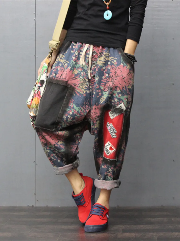 TIYIHAILEY Ankle Length Pants for Women Denim Trousers, Elastic Waist, Casual Printed 3/4 Pants with Holes New Fashion 2025