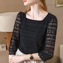 Elegant Solid Color All-match Ruffles Lace Blouse Women's Clothing 2023 Autumn New Casual Pullovers Tops Loose Office Lady Shirt