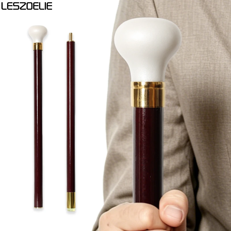 Fashion Smooth Round Pearl White Resin Handle Wooden Walking Cane Red 2-pieces Detachable Walking Stick for Men And Women