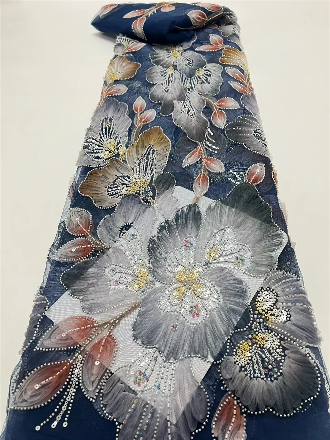 

Изысканное кружево из мягкой сетки с бисером и камнями, высококачественное трубчатое кружево для свадебных и вечерних платьев, коллекция 2026 года