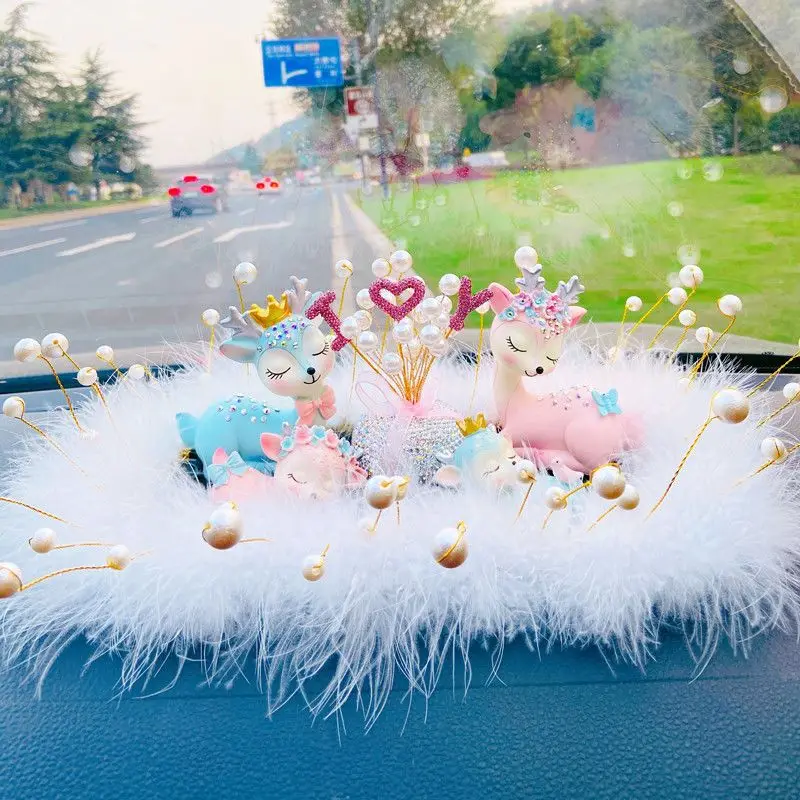 

Cute Diamond Deer Car Ornament Goddess Style High End Car Decor Dashboard Accessory Safe Travel