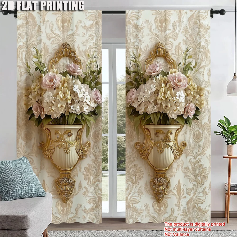 

2pc, Party Curtain Western classical vase printing Machine Washable Fabric,Without Electricity Wall Decor Suitable for Home