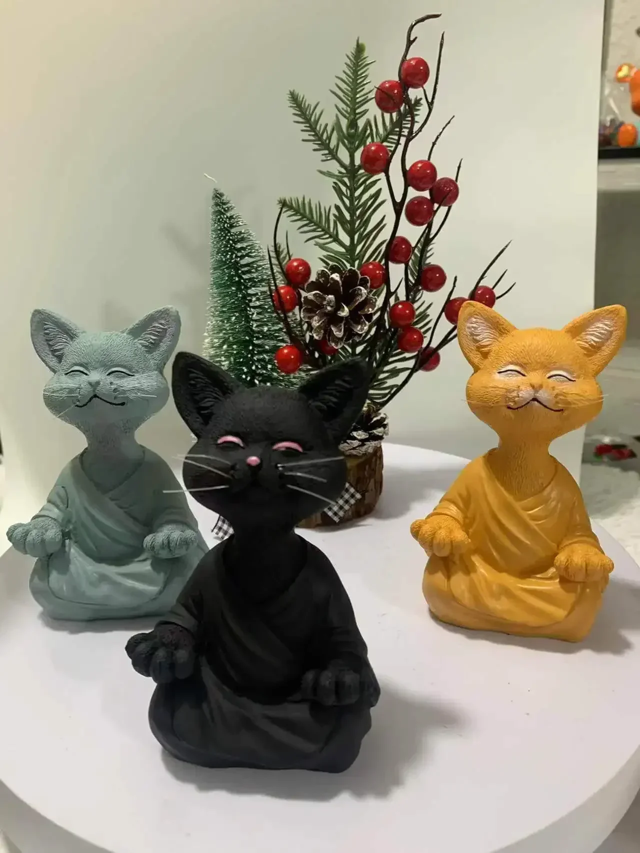 Skurrile Buddha-Katzenfigur, Meditation, Yoga, Sammlerstück, glückliche Katze, Dekor, Heimhandwerk, Dekoration