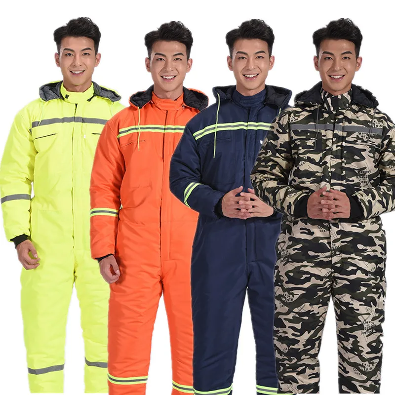 

Зимние комбинезоны, теплая хлопковая подкладка, рабочая одежда с капюшоном, пыленепроницаемая, противообрастающая, Hi Vis, уличные зимние пальто, рабочие комбинезоны