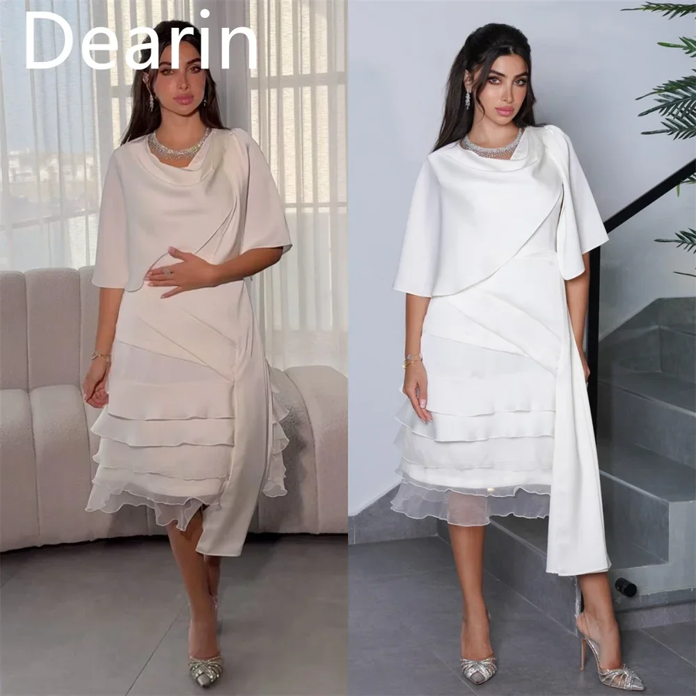 Customized Prom Dress Dearin Scoop Neckline Column Knee Length Skirts Draped Bespoke Occasion Dresses Formal Evening Gown Saudi