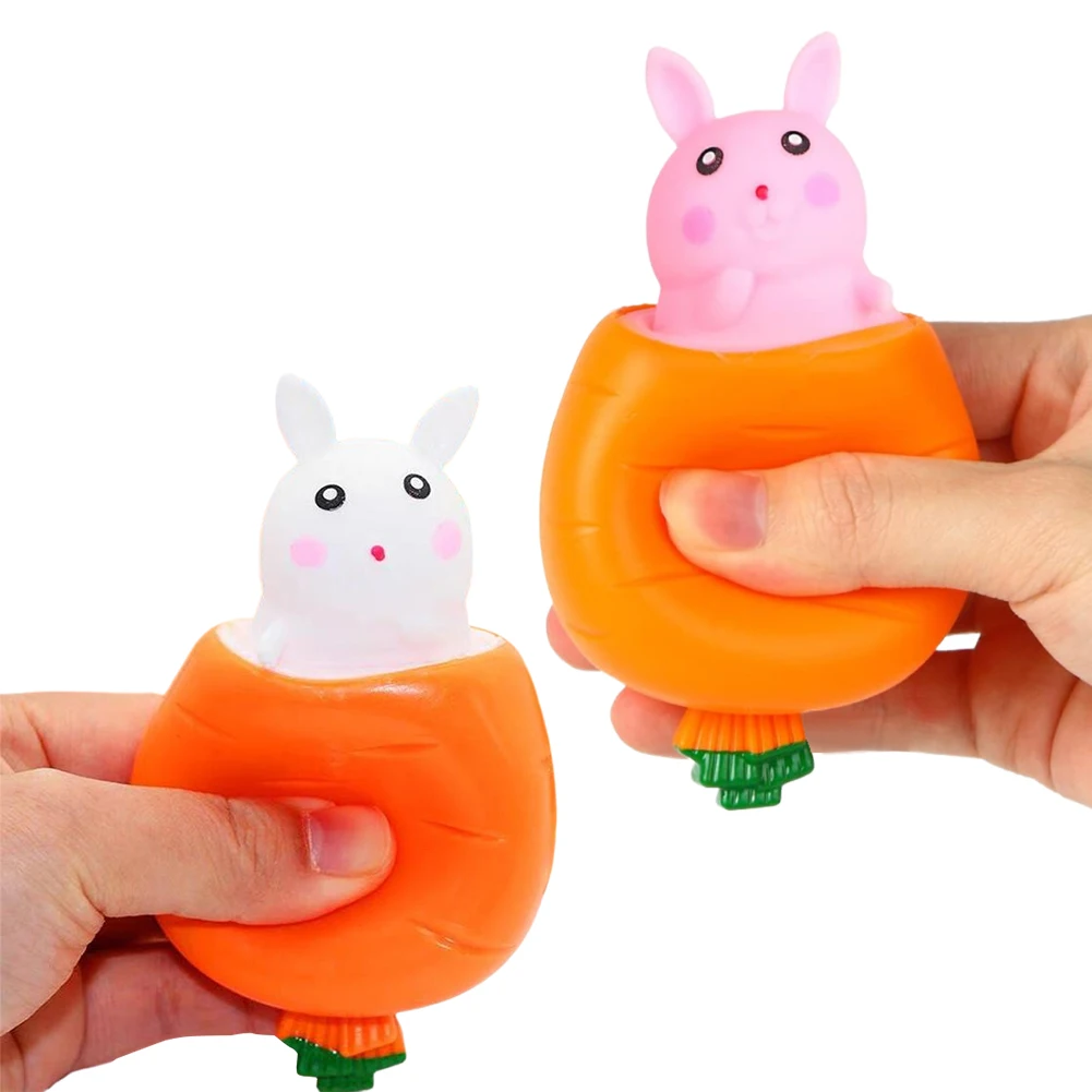 Easter Carrot Rabbit Squeeze Toy Cute Bunny Fidget Toy Stress Relief Toy for Easter Basket Stuffers Gift for Kids