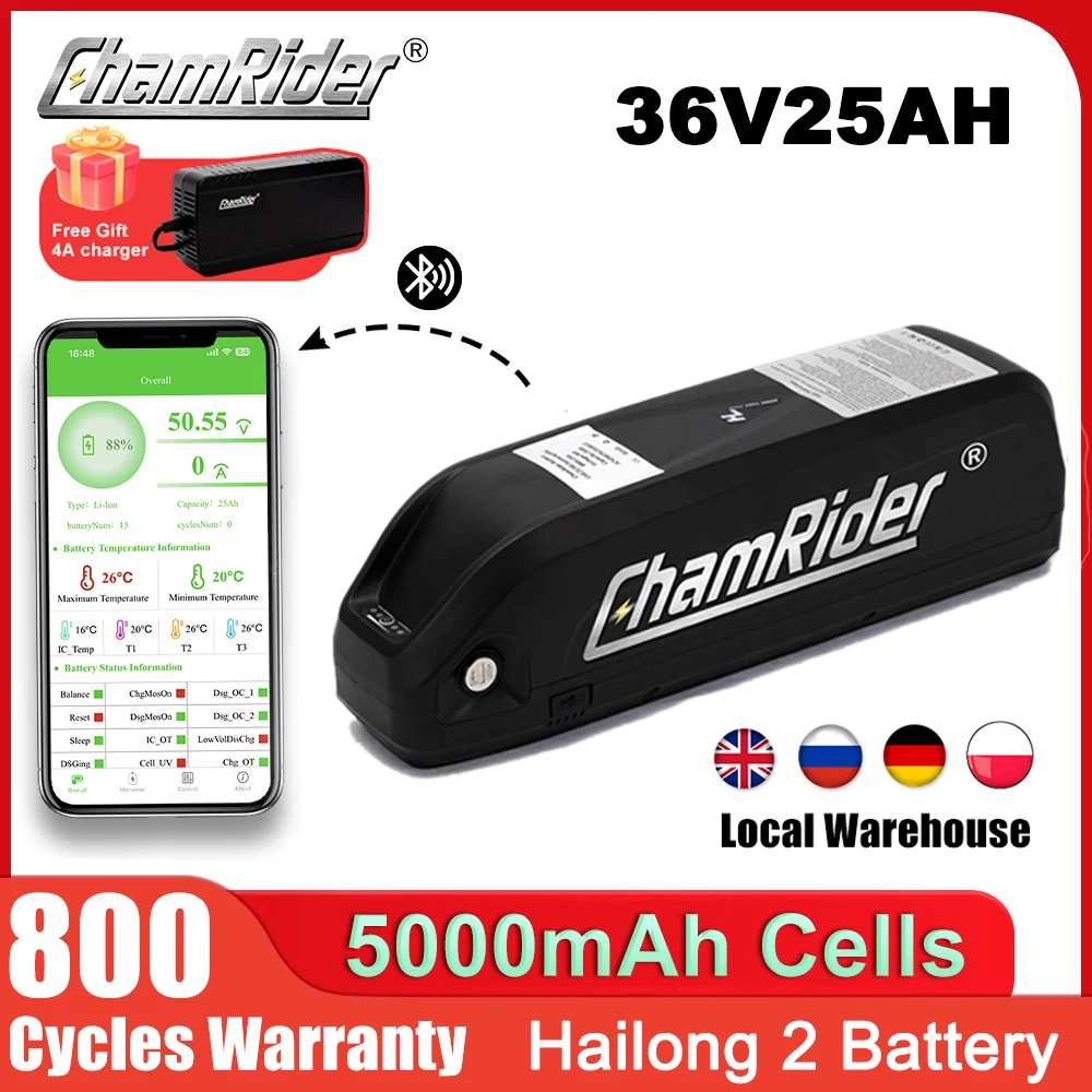 Batterie ChamRider pour vélo électrique 36V 20AH Hailong 1, batterie lithium 48V 500W pour vélo