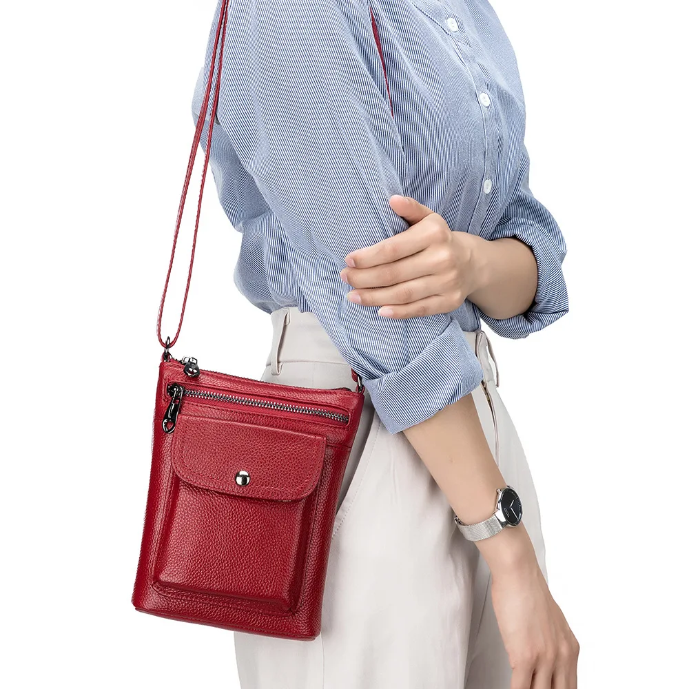 Saco do telefone do couro genuíno para mulheres, saco crossbody simples, bolsa de ombro pequena, elegante