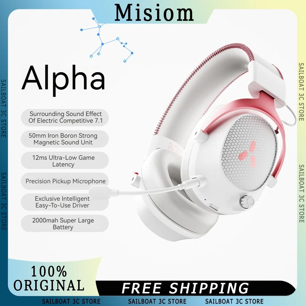 

Misiom Alpha Wireless Bluetooth Headphone With Mic 3Mode 7.1 Surround Sound Long Battery Life Low Latency Custom Gaming Headset