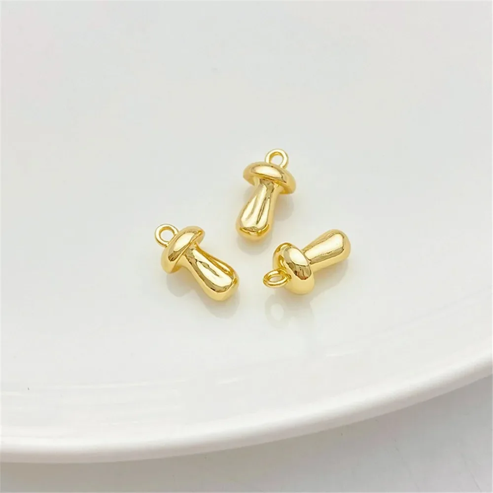 Colgante con dije de setas chapado en oro de 14 quilates, suministros de joyería DIY, cuentas para collar, pulsera, accesorios artesanales