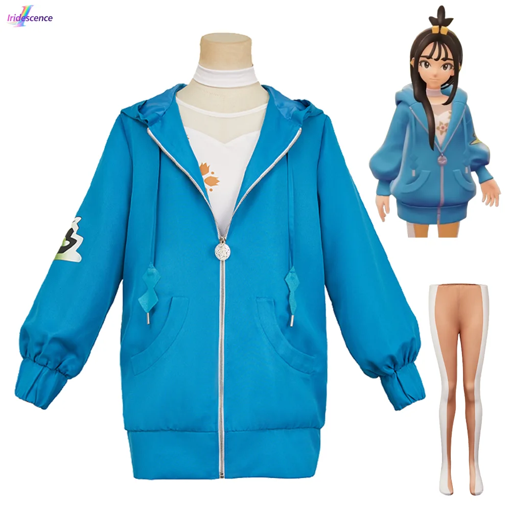 

Z to A Lida Cosplay Costume Blue Coat Clothing Set Top Pantyhose Necklace Disguise Outfit Halloween Carnival Party Anime Cartoon