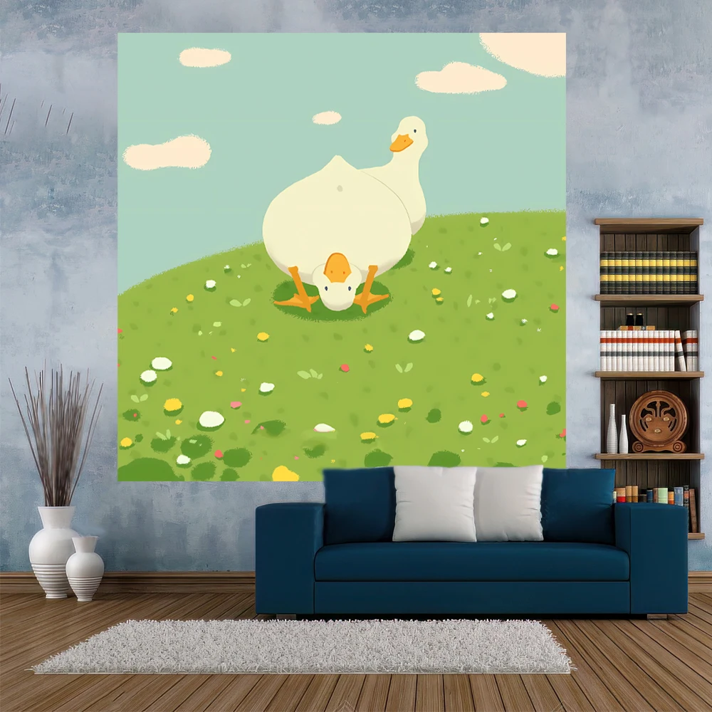 XxDeco Kawaii Animal Tapestry Cartoon Duck Printed Wall Hanging Room Decor Large Fabric Dorm Background Cloth Cute Beach Blanket