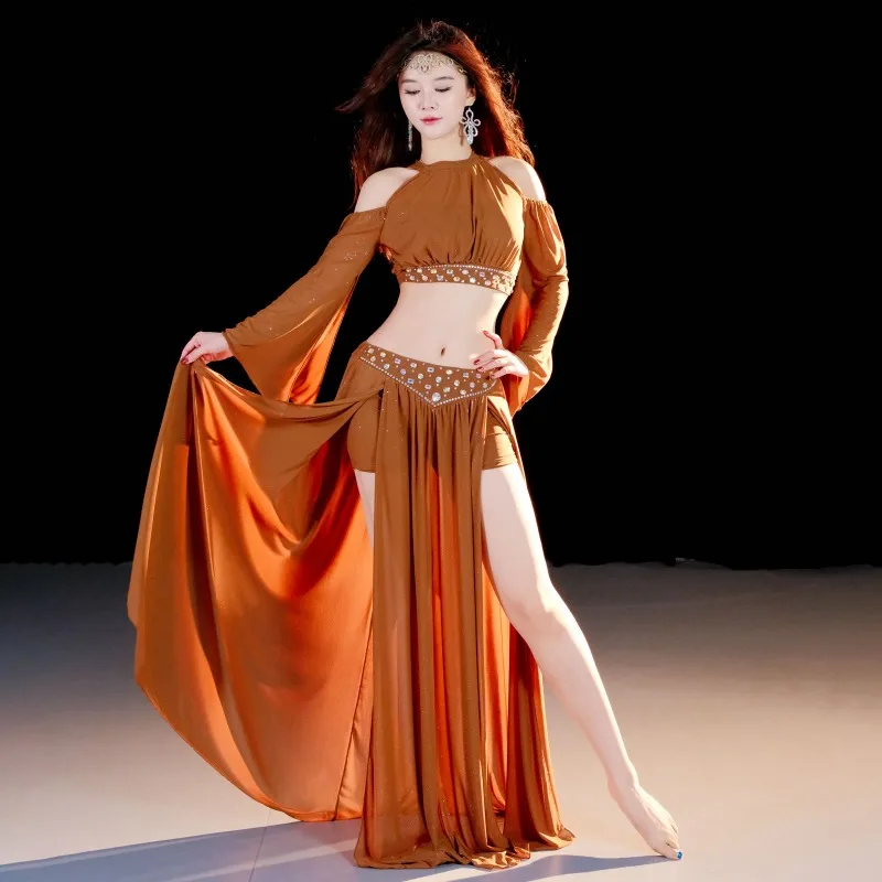 Costumes de danse du ventre personnalisés, Costume de danse orientale, perceuse faite à la main, ensemble de jupe de classe, vêtements de cours de danse du ventre, haut 2 pièces