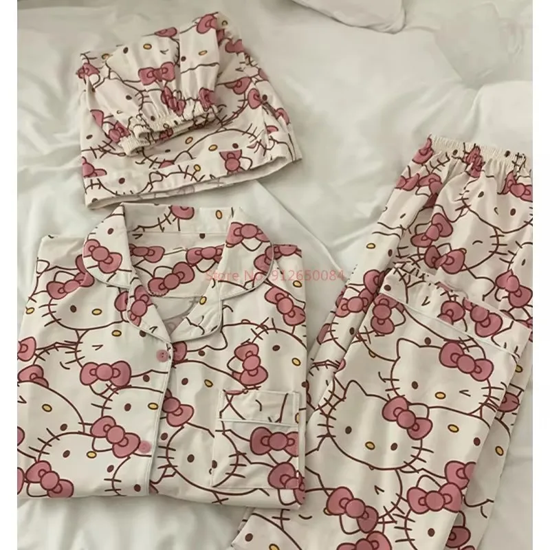 Anime Sanrio Long Short Pajamas Hello Kitty Kawaii Cartoon Loose Sleepwear Sets Spring And Summer Necessities Girl Birthday Gift