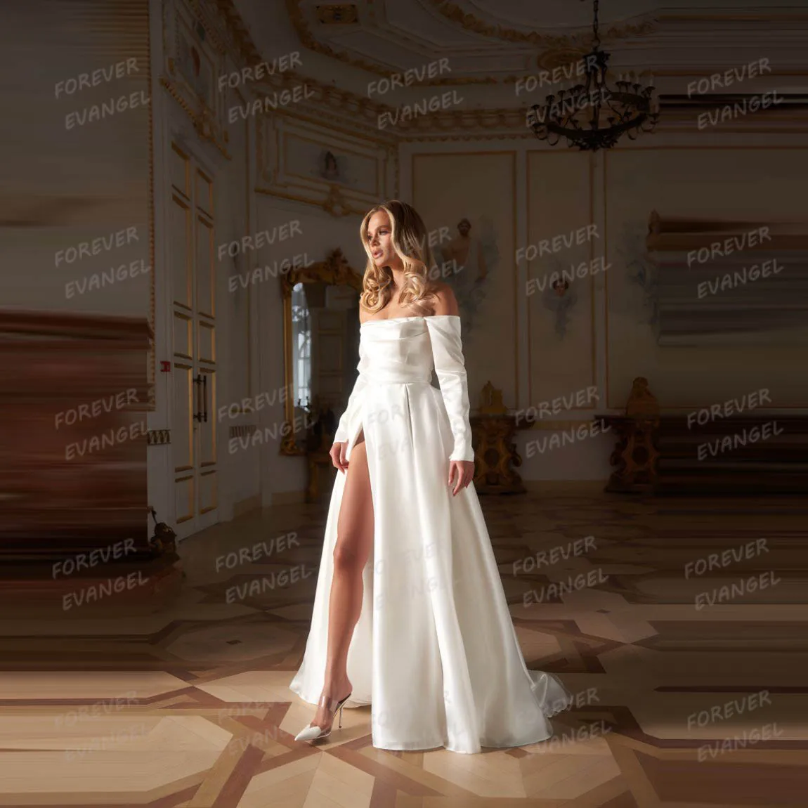 

Simple Sexy Wedding Dresses A Line Woman's Satin High Side Split Long Sleeve Bride Gowns Formal 2025 Vestido De Novia Customized