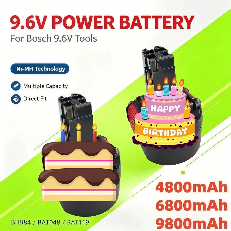 9.6V Ni‑MH Battery Pack 4800/6800/9800mAh Rechargeable Replacement For PSR 960 BH984 BAT048 BAT119 Electric Tools