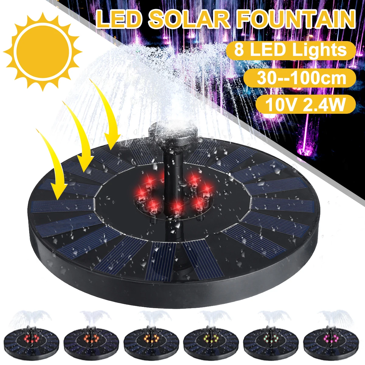 

8 LED 2.4W Built-in 800mAh Solar Fountain Floating Water Pump Solar Powered Fountain Pump for Birdbath Garden Patio Pond Pool