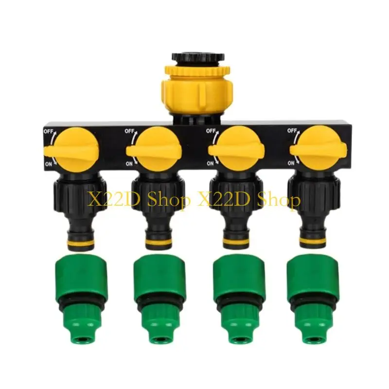 X22D Heavy Duty Metal 4 Way Faucet Splitters with Shut Off Valves for Garden Hose