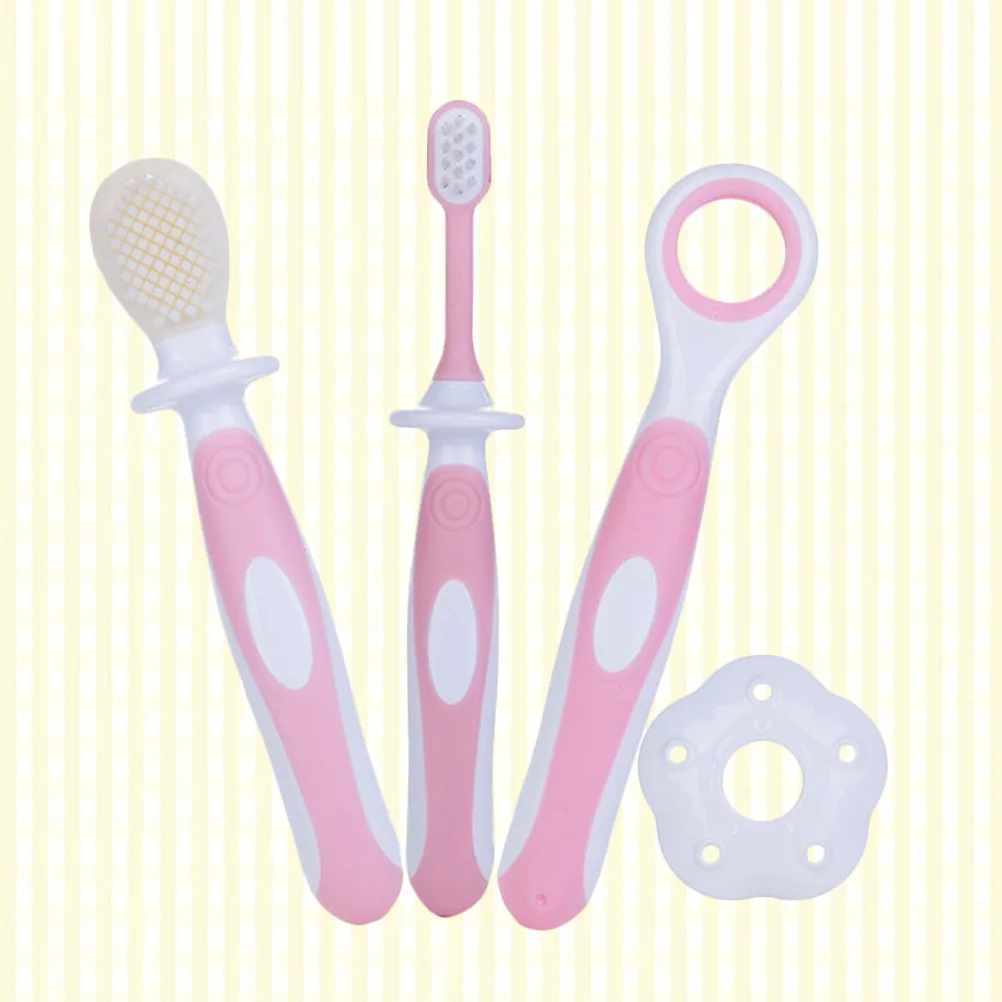 Infant Oral Hygiene Kit Pink Baby Toothbrush Silica Soft Bristle Child Toothbrush Tongue Cleaner Baby Training Brush for Kids