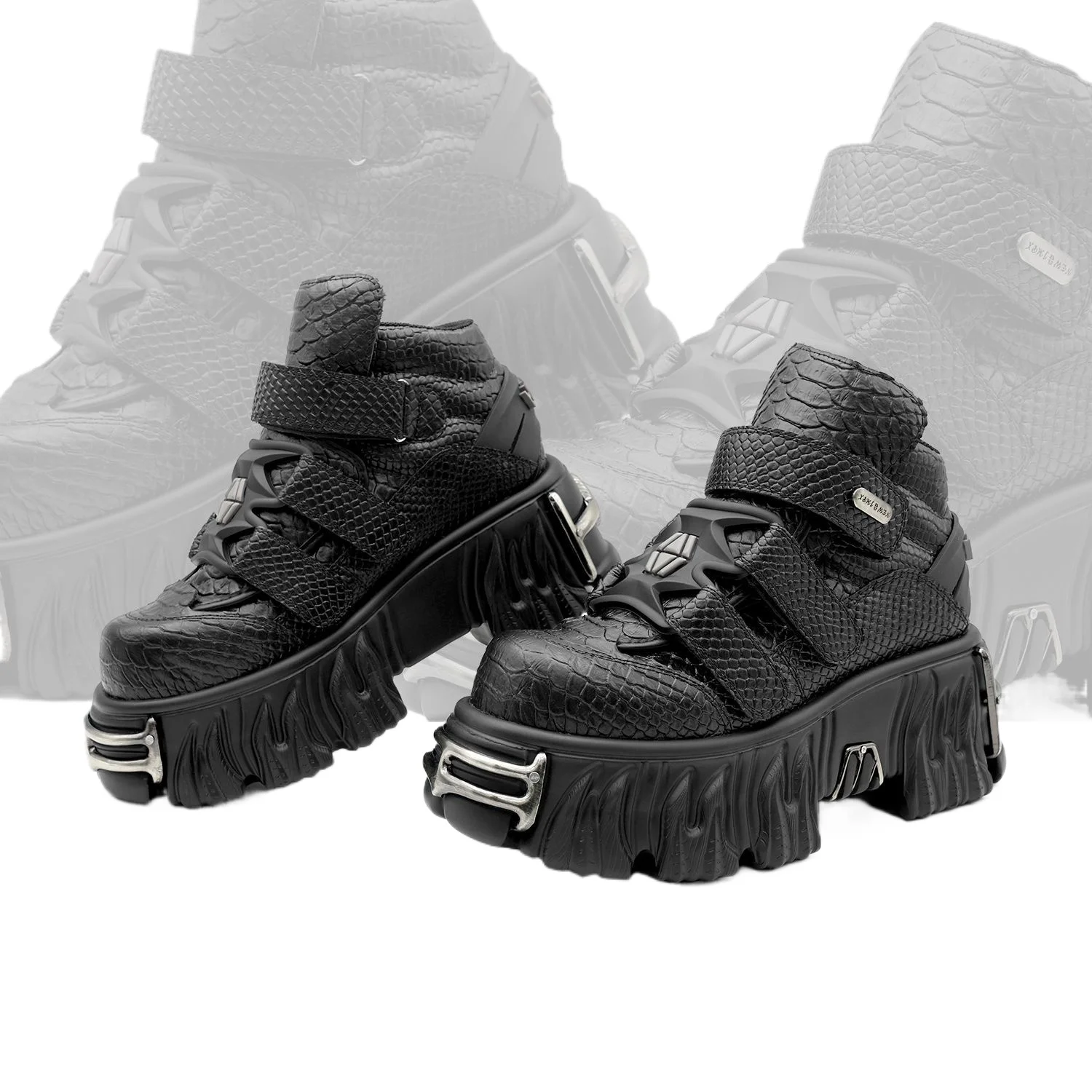 Women's 7cm Platform Heightening Dark Dirt-resistant Heavy Metal Punk American Gothic Leather Shoes Men's