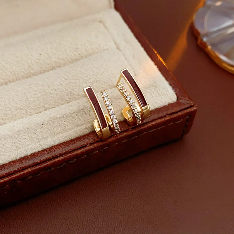 

New Trend Zircon Layered Earrings Women's Exquisite Jewelry for Party
