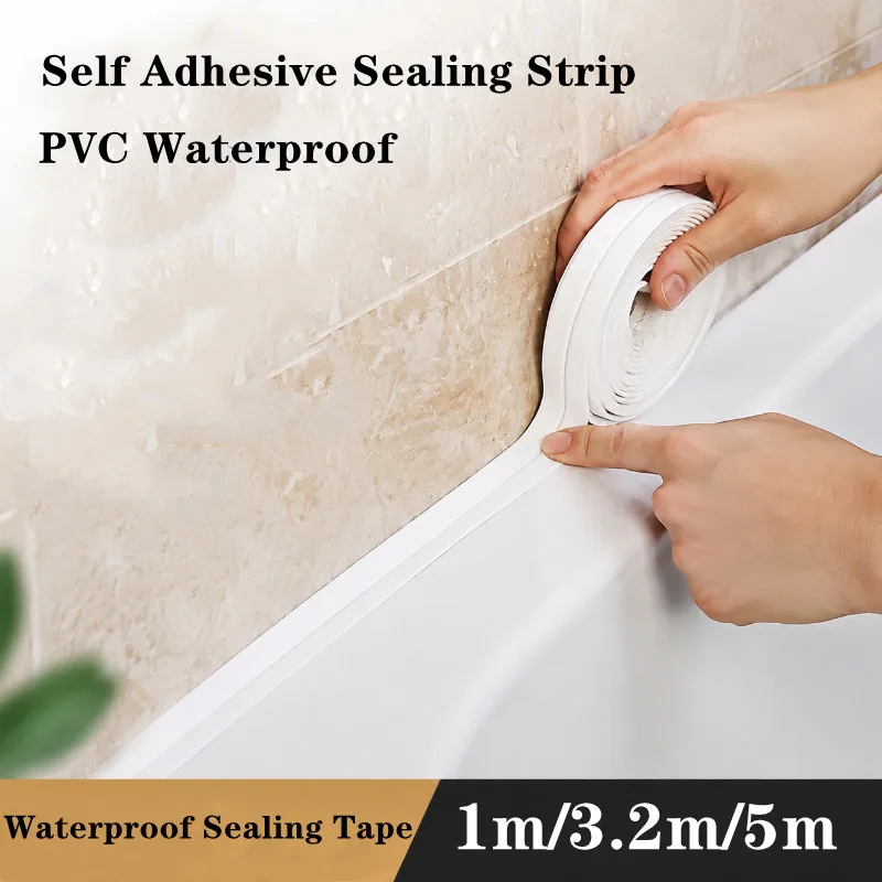 Self Adhesive PVC Sealing Strip Tape For Bathroom Bath Toilet Kitchen Caulk Tape Waterproof Wall Sticker White Mold Proof Tapes
