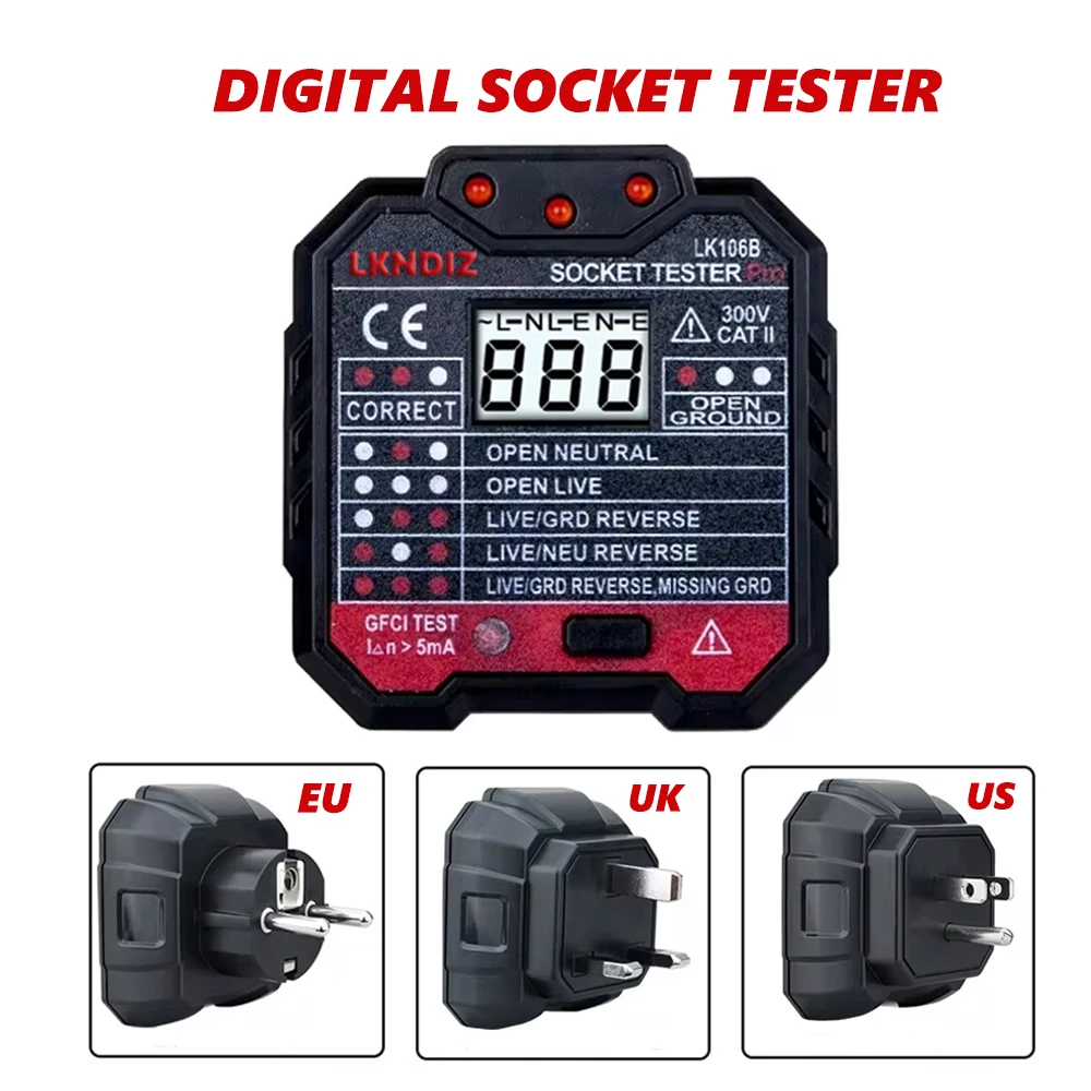 

Digital Display Socket Tester Plug Polarity Phase check Detector Voltage Test Multi-function Electroscope