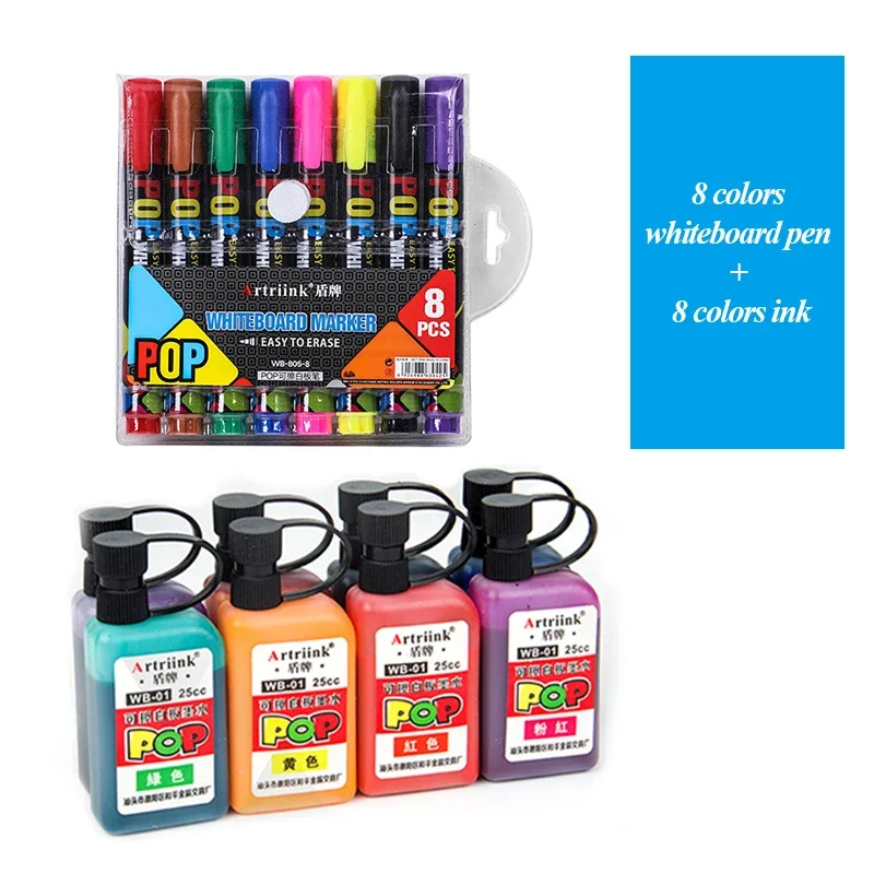 Artriink uitwisbare whiteboardstiften, 8 kleuren / 12 kleuren, navulinkt, voor kantoor, school, thuis, studenten, kinderen, tekenstiften, kunst.