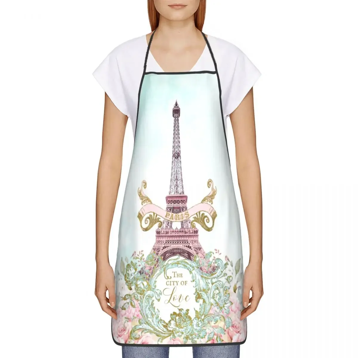 Paris Eiffel Tower Floral Bib Apron Adult Women Men Chef Tablier Cuisine for Kitchen Cooking France The City Of Love Gardening