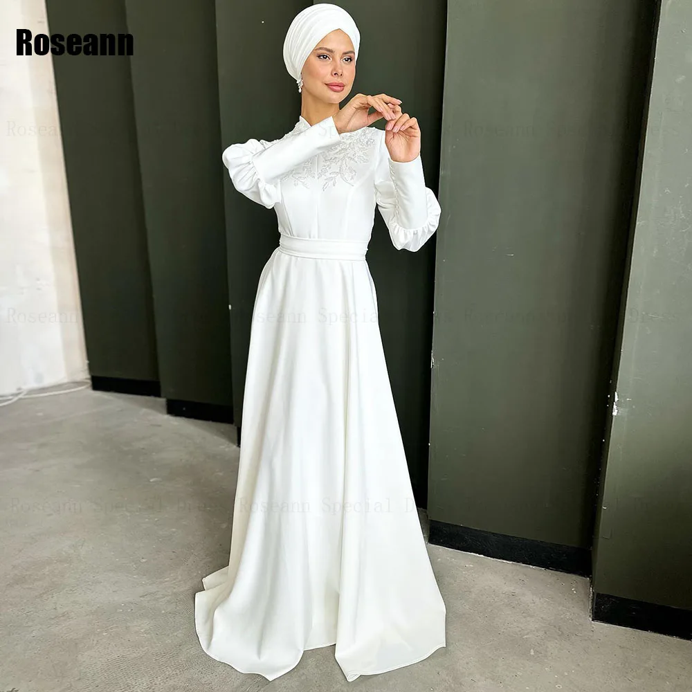 Robes de mariée musulmanes A-Line, col haut, drapé, plissé, appliques, brosse, train, longueur au sol, robe de mariée, nouveau, 2024