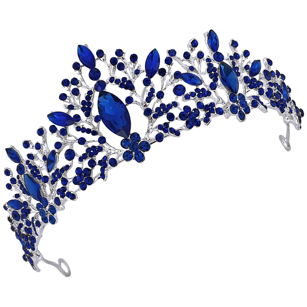 

Blue Rhinestone Crown Hair Accessories Bride Wedding Women Headpiece Headband Vintage Tiara Headdress Decorative Adornment