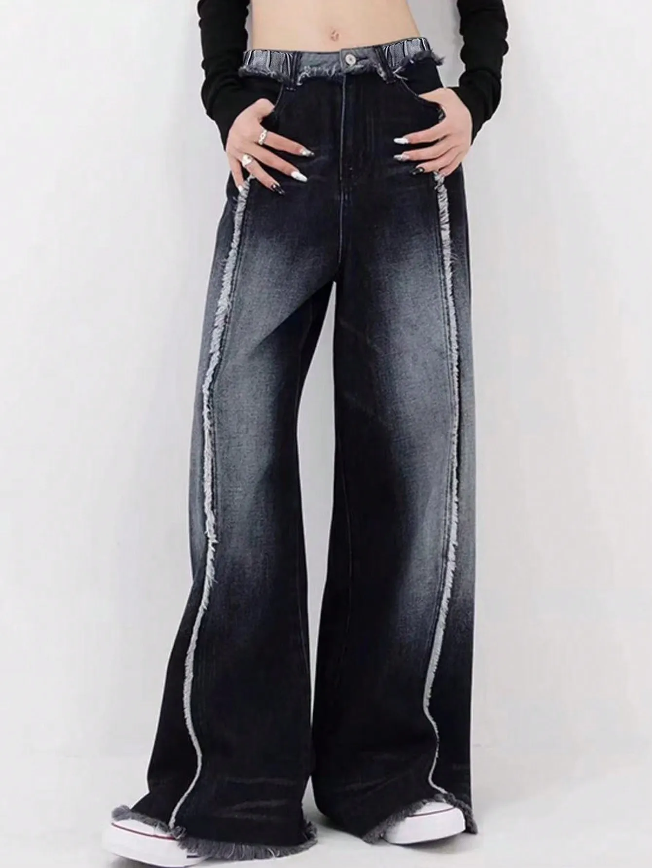 

Teenage Girls Loose Long Wide Leg Jeans Fashionable Washed Gradient Casual Denim Pants for Preteens And Tweens