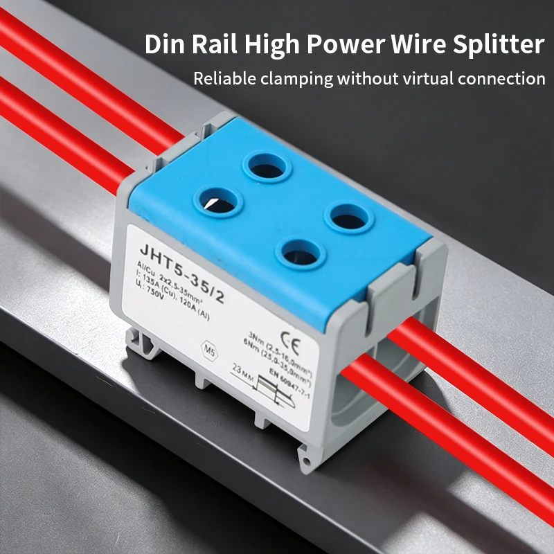 JINH 800V 35mm² JHT5 Aluminum Copper Din-Rail Feed-Through Terminal Block 2 Input 2 Output Universal Wiring Connector Box BE PE