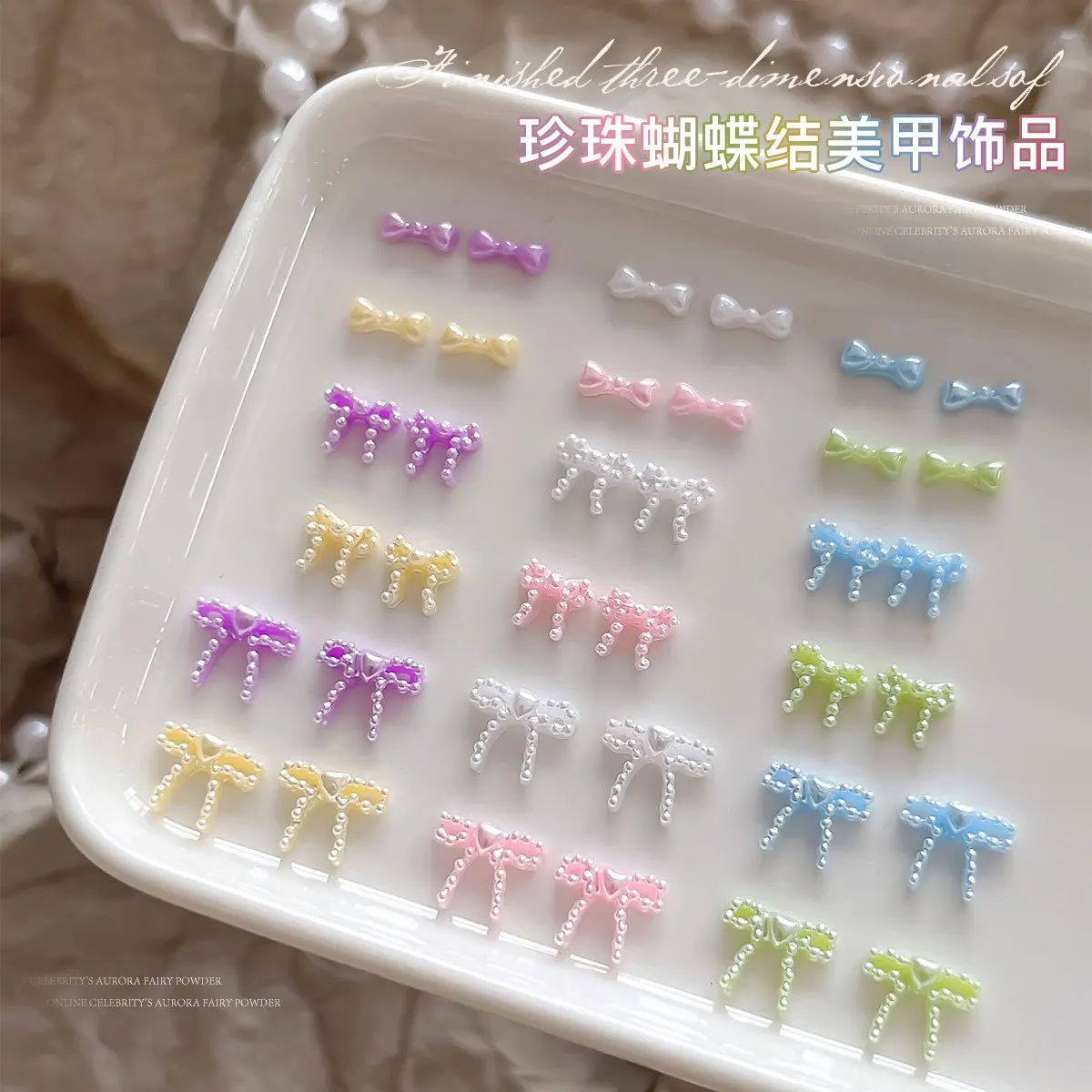 

Pearlescent Bow Pearl Nail Art Accessories 3Stylies Dopamine Ribbon Bow ties Resin Trendy Nail Charms Decorations DIY Cute Parts