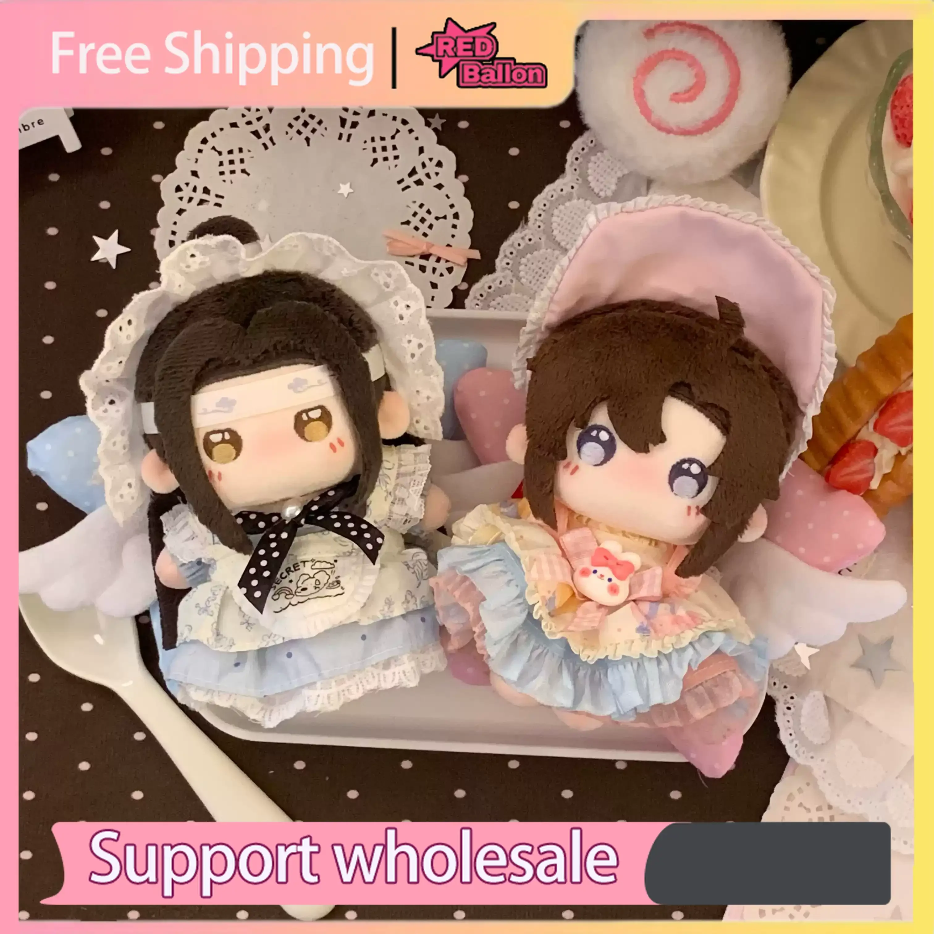 Nouveauté! Les poupées en peluche Wangxian The Untamed avec des tenues de lapin Lolita, poupées dodues Lan Wangji et Wei Wuxian, Mo Dao Zu Shi