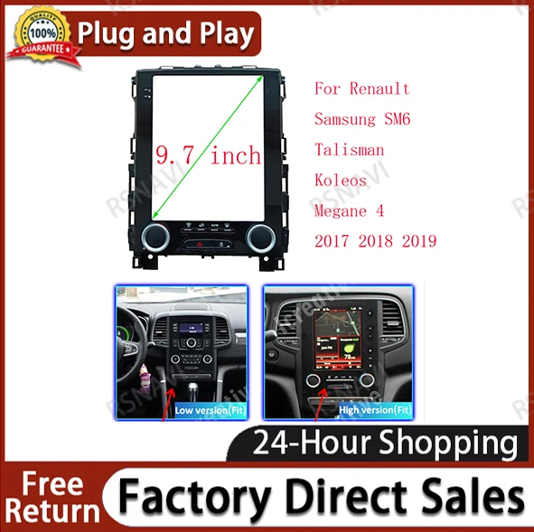 

9.7Inch Frame Tesla Style Facia For Renault Koleos Megane 4 Samsung SM6 Talisman 2017-2019 Android Radio Dash Fitting kit