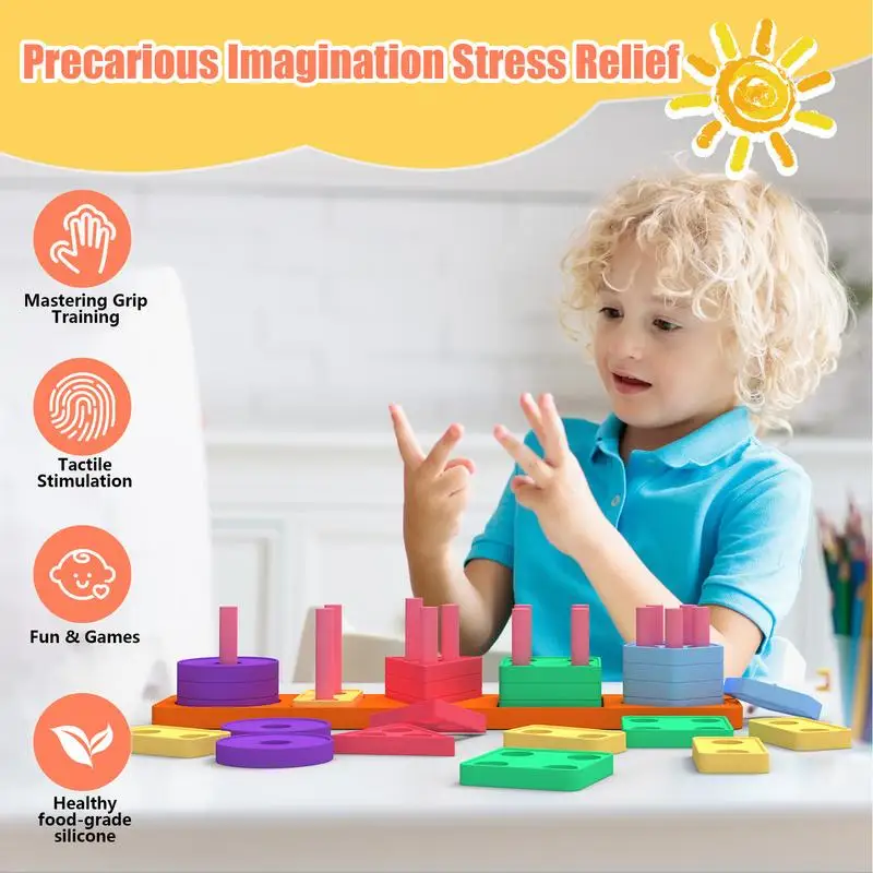 Shape Sorting And Stacking Toy Shape Sorter And Stacker Silicone Toy Stacking & Matching Shape Stacker STEM Preschool Learning