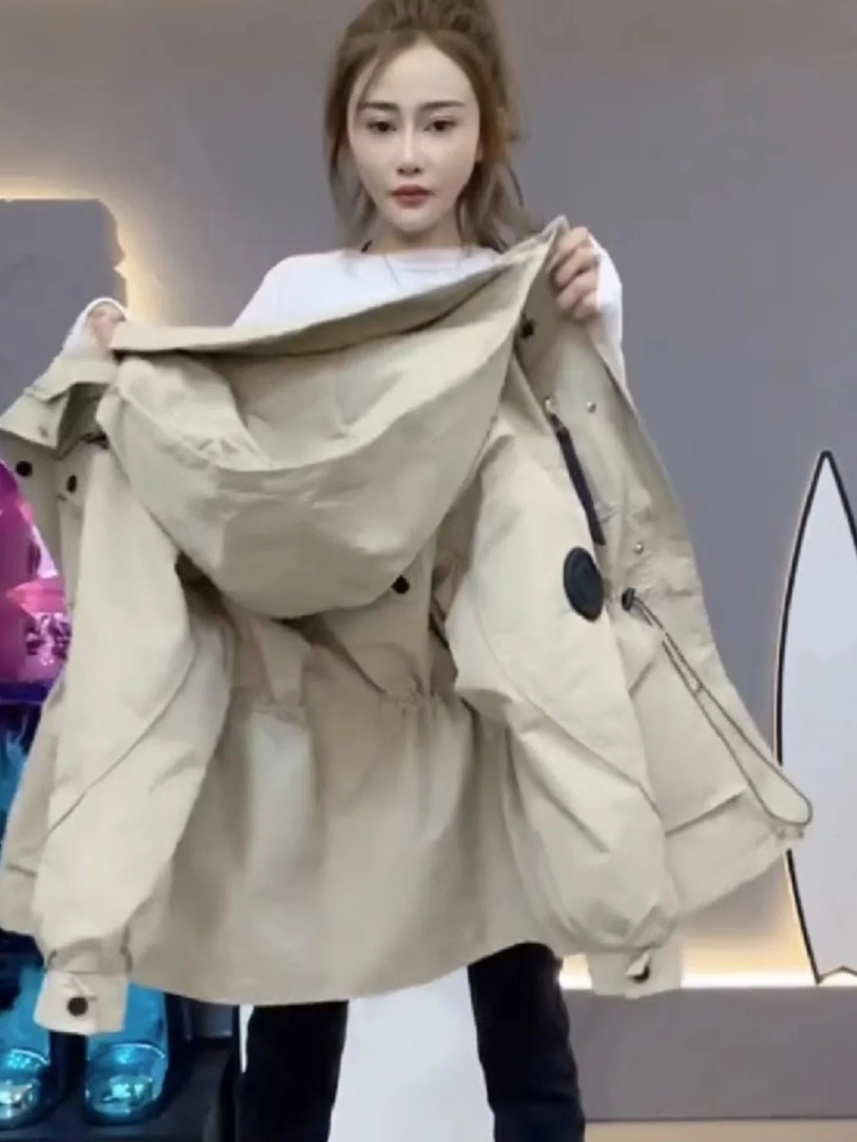 

Women's Casual Cotton Jaet Windbreaker Coat Long Sve Zipper Closure Hooded Regular Fit Commute Sle Spring Autumn New A...